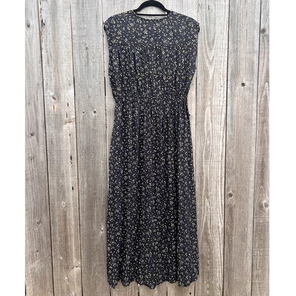 GANNI | Floral Printed Crepe Plunging Midi Dress in Black Size 34 US 2 - Picture 6 of 9